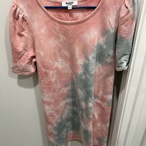 BB Dakota Blue and Pink Puff Sleeve Mini Dress